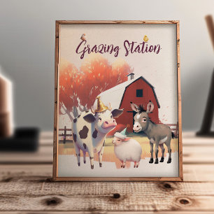 Grazing Station Farm Animals Birthday Party Poster