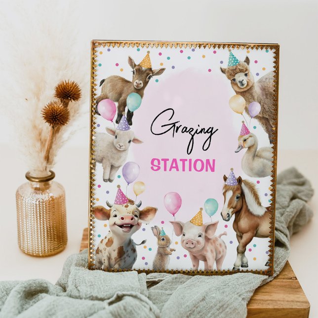 Grazing Station Farm Animals Girl Birthday Party Poster (Creator Uploaded)