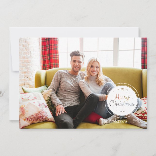 Gre & White Christmas Ornaments Holiday Photo Card (Front)