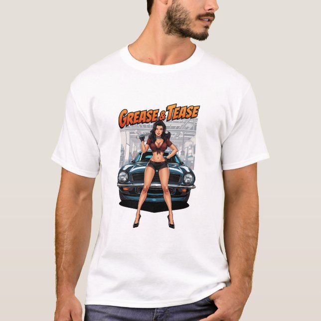Grease & Tease – Hot Rod Pin-Up Girl T-Shirt (Front)