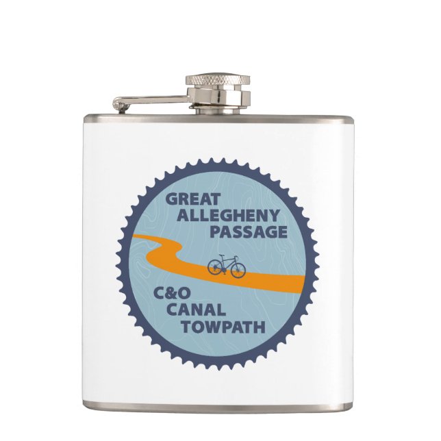 Great Allegheny Passage C&O Canal Chain Ring Hip Flask (Front)