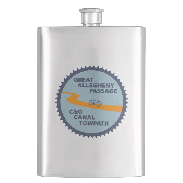 Great Allegheny Passage C&O Canal Chain Ring Hip Flask (Front)