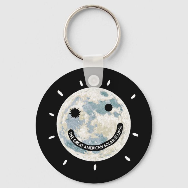 Great American Solar Eclipse Moon Emoji Key Ring (Front)