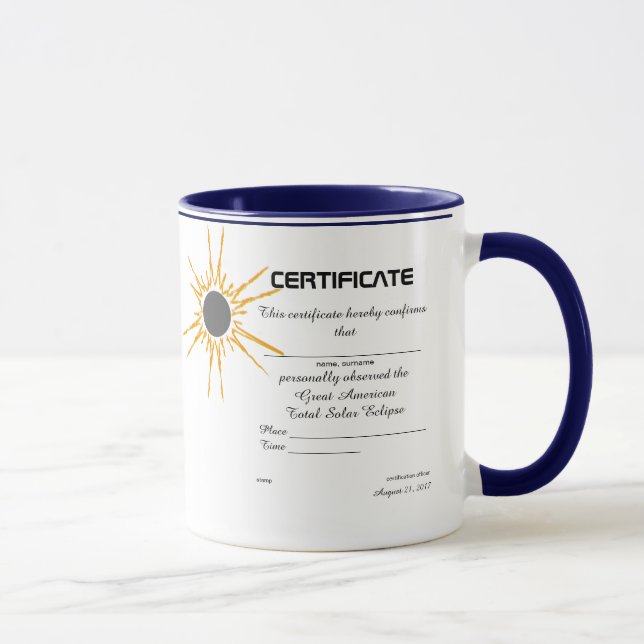 Great American Solar Eclipse observer certificate Mug (Right)