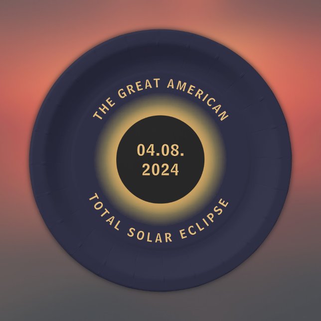 Great American Total Solar Eclipse 8 April, 2024 Paper Plate (All text is editable, amend to add your location, or family name if required)