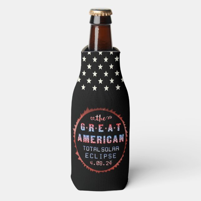Great American Total Solar Eclipse April 8th 2024 Bottle Cooler (Bottle Front)