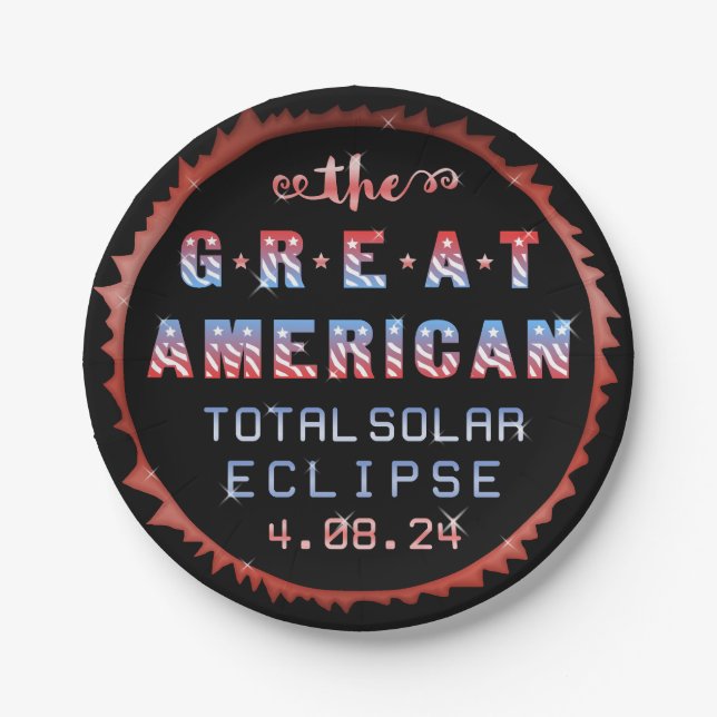 Great American Total Solar Eclipse April 8th 2024 Paper Plate (Front)