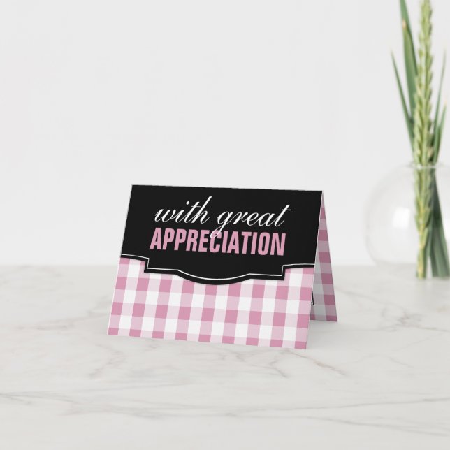 Great Appreciation Pink Gingham Thank You Cards (Front)