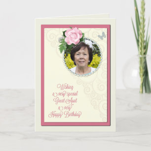 Great Aunt, add a photo,birthday with a rose Card