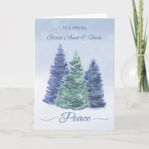 Great Aunt and Uncle Holiday Peace Evergreen Trees Card