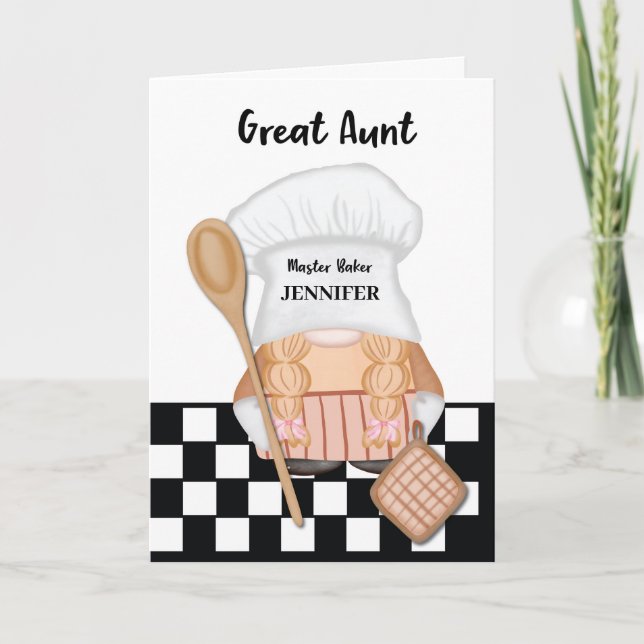 Great Aunt Birthday Whimsical Gnome Baker Baking Card (Front)