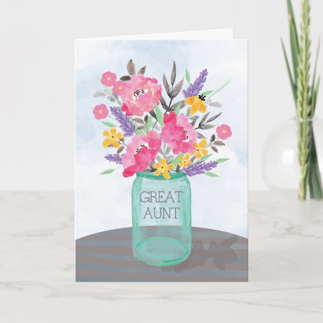 Great Aunt Mother's Day Jar Vase with Flowers Card (Front)