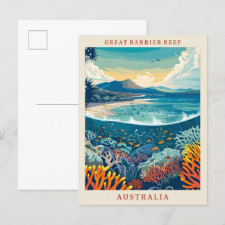 Great Barrier Reef Australia Art Vintage Travel Postcard