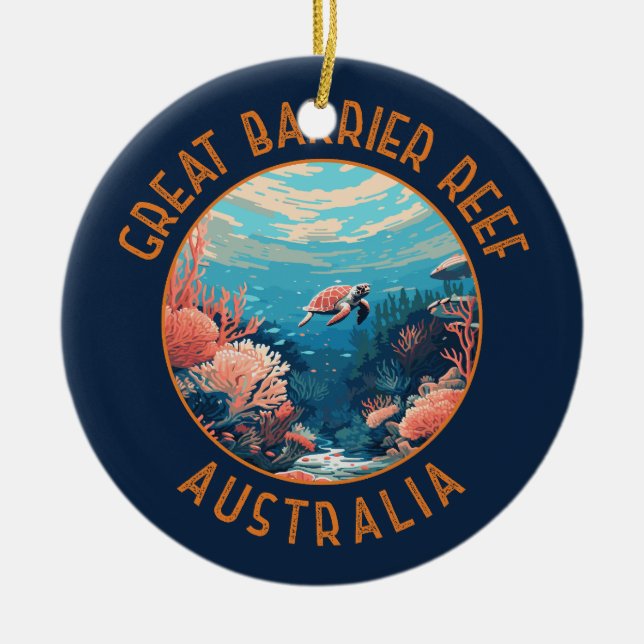 Great Barrier Reef Australia Retro Distressed Art Ceramic Ornament (Front)