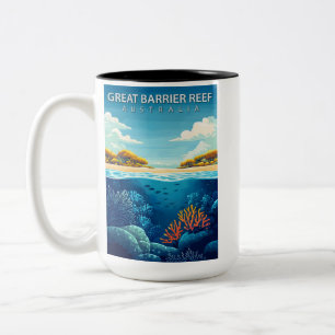 Great Barrier Reef Australia Retro Travel Poster Two-Tone Coffee Mug