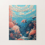 Great Barrier Reef Australia Travel Art Vintage Jigsaw Puzzle<br><div class="desc">Great Barrier Reef in a vector art style. The Great Barrier Reef is the world's largest coral reef system,  composed of over 2, 900 individual reefs and 900 islands.</div>