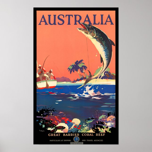 Great Barrier Reef Australia vintage travel Poster (Front)