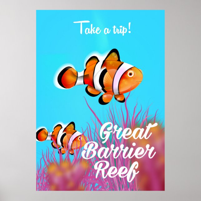 Great Barrier reef Clown fish cartoon poster (Front)