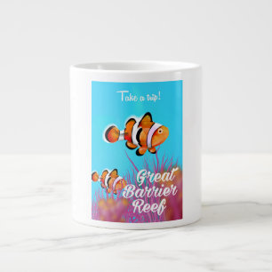 Great Barrier reef Clown fish cartoon poster Large Coffee Mug