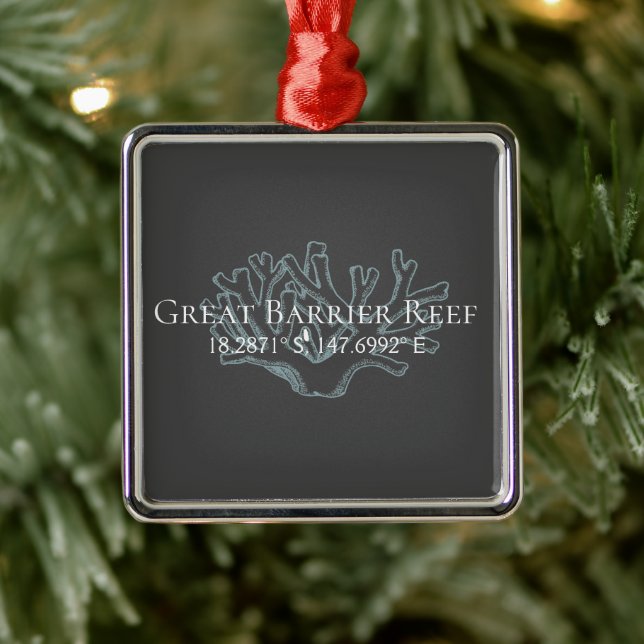 Great Barrier Reef Latitude  Longitude  Plaque Metal Ornament (Tree)