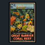 Great Barrier Reef Poster Australia<br><div class="desc">Australia's Great Barrier Reef is extremely colorful and this vintage poster captures it beautifully. c1933 A Queensland government tourist bureau poster. The artist is listed as Percival Albert (Percy) Trompf (1902-1964)</div>