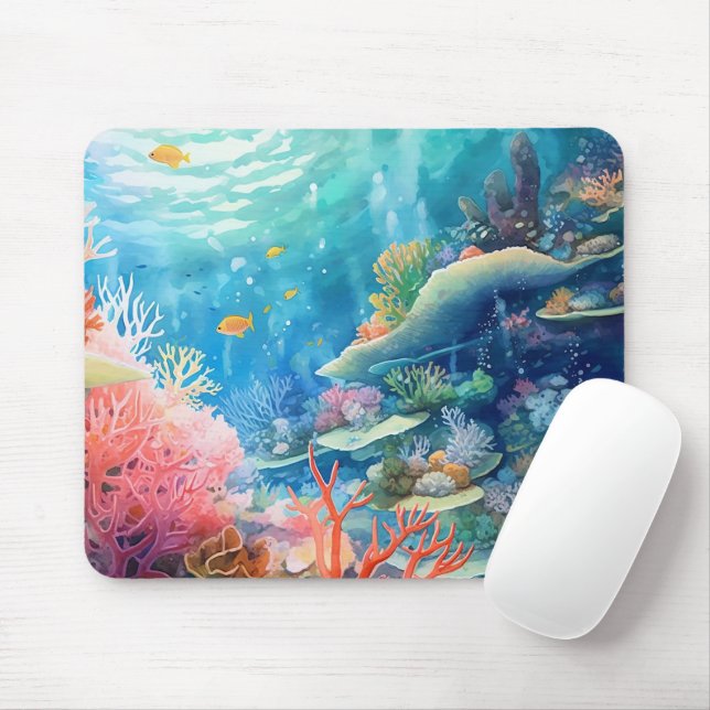Great Barrier Reef Watercolor Mouse Pad (With Mouse)