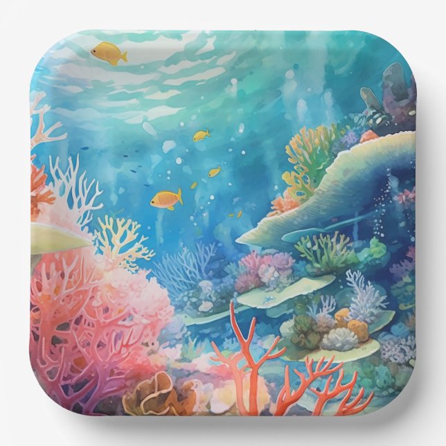 Great Barrier Reef Watercolor Paper Plate (Front)