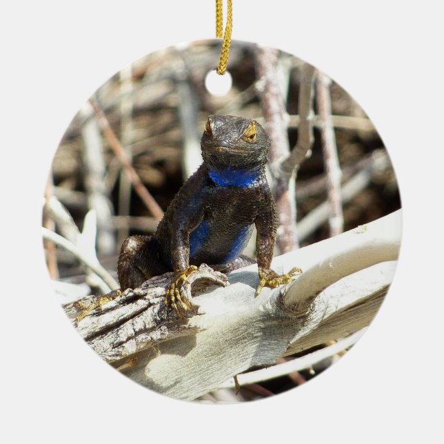 Great Basin Fence Lizard at Joshua Tree Ceramic Tree Decoration (Front)