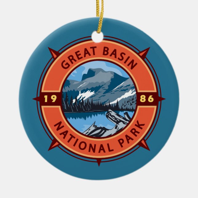 Great Basin National Park Retro Compass Emblem Ceramic Ornament (Front)