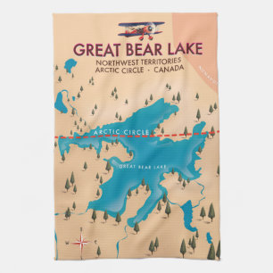 Great Bear Lake, Canada, map travel poster art Tea Towel