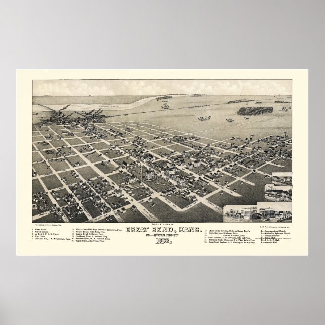 Great Bend, KS Panoramic Map - 1882 Poster (Front)