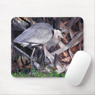 Great Blue Heron and Palm Tree Mouse Pad