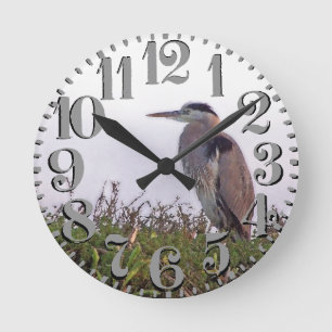 Great Blue Heron Bird Big Number Wall Clock