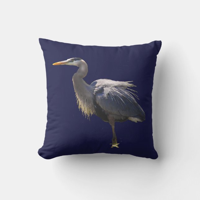 Great Blue Heron Bird Outdoor Pillow (Front)