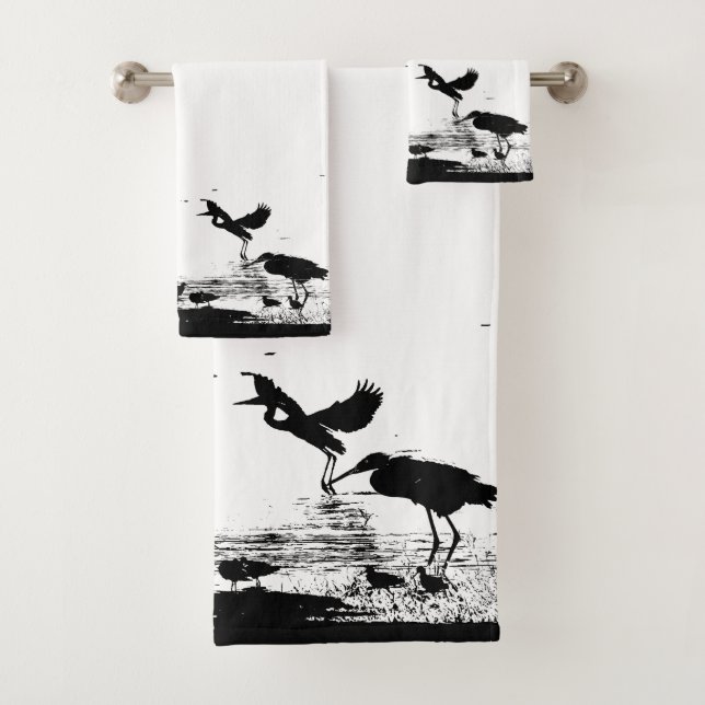 Great Blue Heron Birds Animals Bath Towel Set (Insitu)