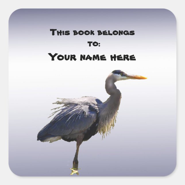 Great Blue Heron Bookplate Square Sticker (Front)
