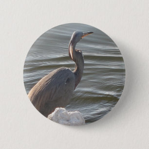 Great Blue Heron by the Water 6 Cm Round Badge