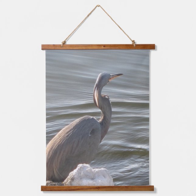 Great Blue Heron by the Water Hanging Tapestry (Front)