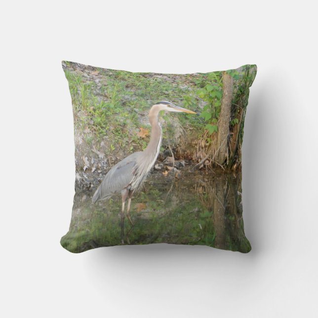 Great Blue Heron (Canal) Pillow (Front)