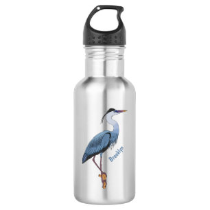 Great blue heron cartoon illustration 532 ml water bottle