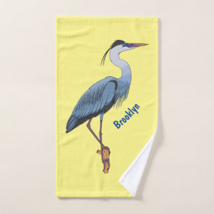 Great blue heron cartoon illustration  bath towel set