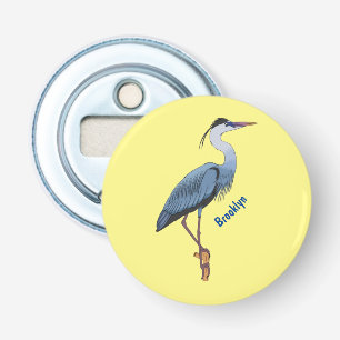 Great blue heron cartoon illustration bottle opener