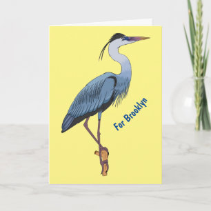Great blue heron cartoon illustration card