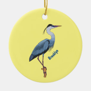 Great blue heron cartoon illustration ceramic ornament