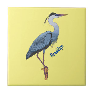 Great blue heron cartoon illustration ceramic tile