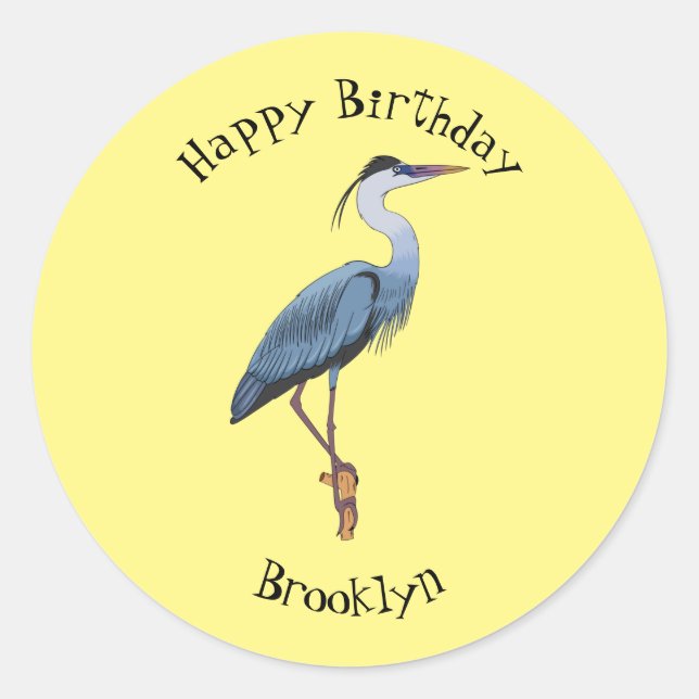 Great blue heron cartoon illustration classic round sticker (Front)