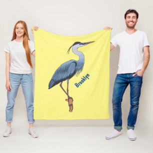 Great blue heron cartoon illustration fleece blanket