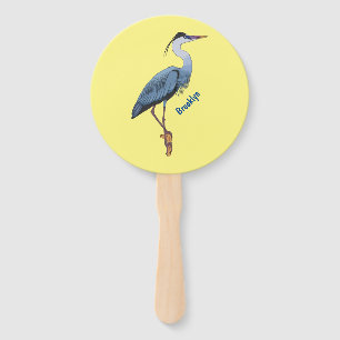 Great blue heron cartoon illustration hand fan