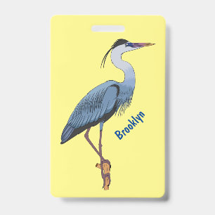 Great blue heron cartoon illustration ID badge
