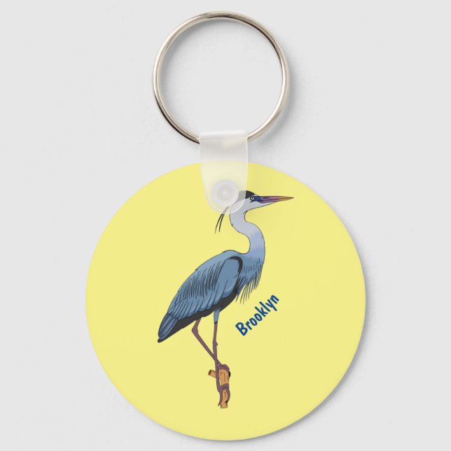 Great blue heron cartoon illustration key ring (Front)